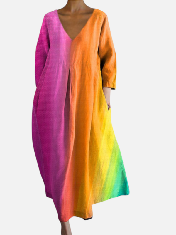 Sara | Maxi-Jurk met V-Hals en Print