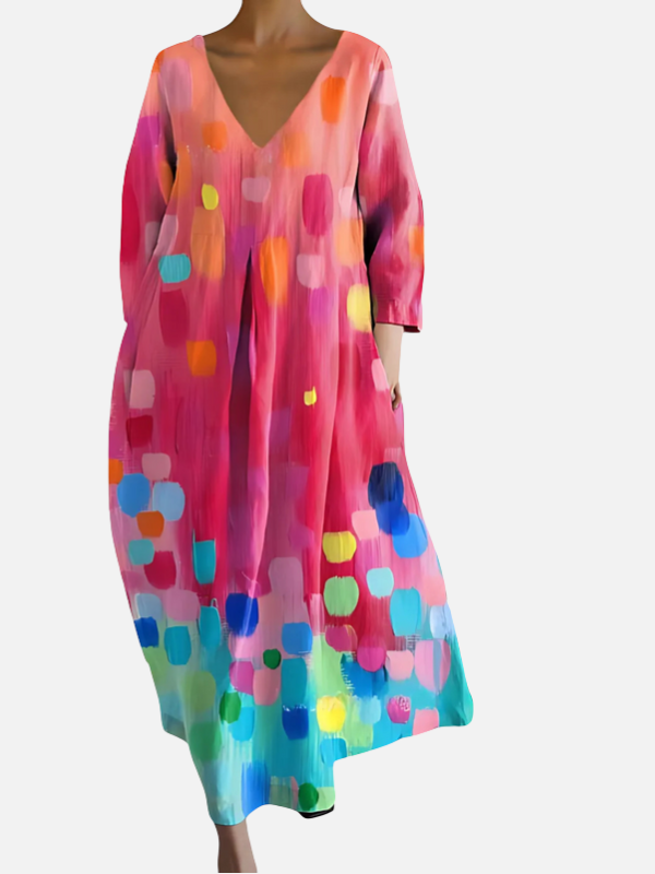 Sara | Maxi-Jurk met V-Hals en Print