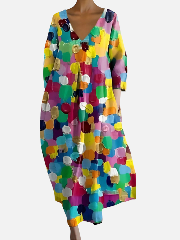 Sara | Maxi-Jurk met V-Hals en Print