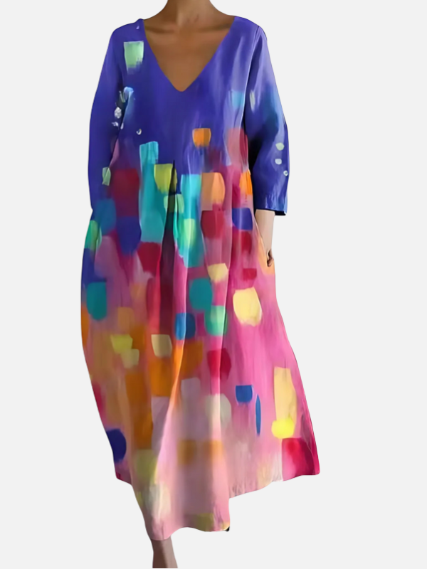 Sara | Maxi-Jurk met V-Hals en Print