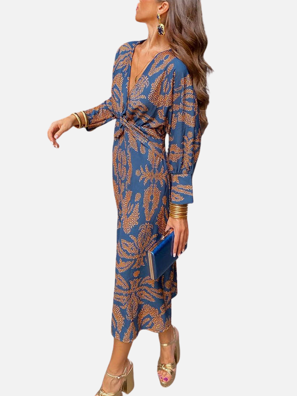 Sara | Maxi-Jurk met V-Hals en Print