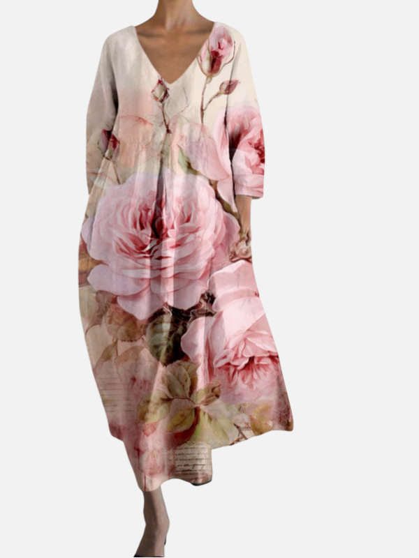 Sara | Maxi-Jurk met V-Hals en Print