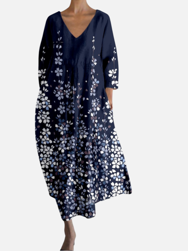 Sara | Maxi-Jurk met V-Hals en Print
