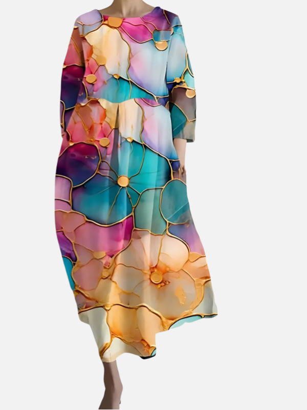 Sara | Maxi-Jurk met V-Hals en Print