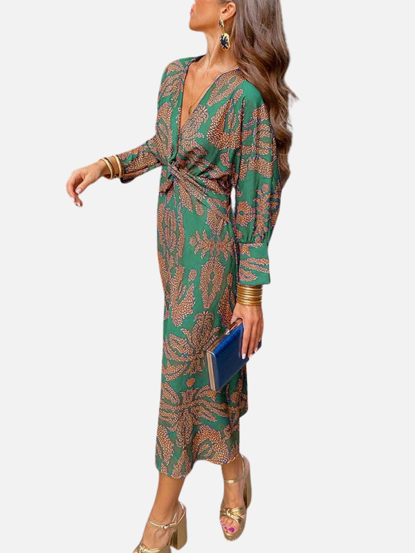 Sara | Maxi-Jurk met V-Hals en Print