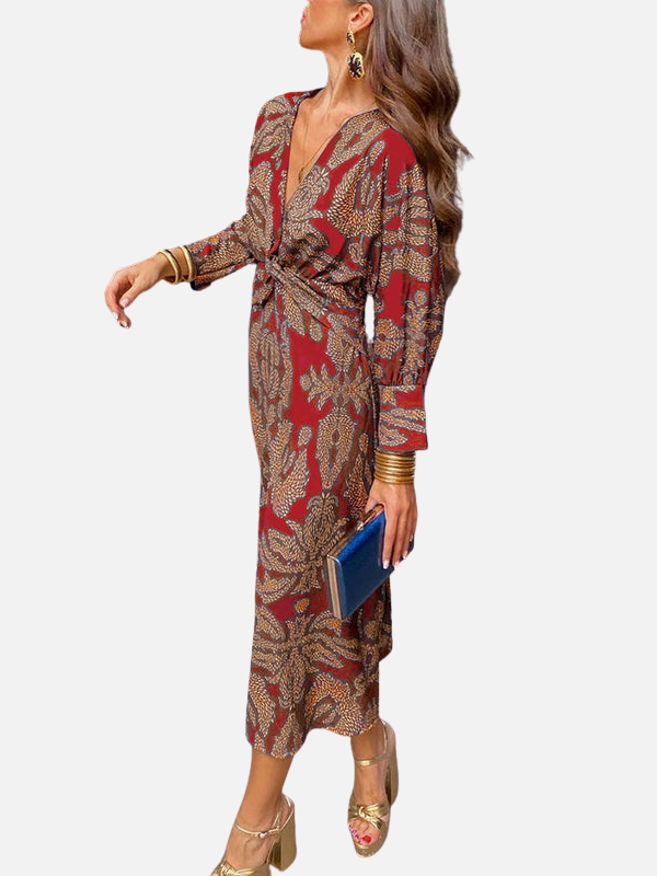 Sara | Maxi-Jurk met V-Hals en Print
