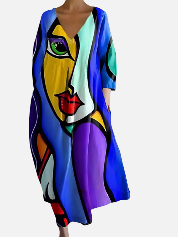 Sara | Maxi-Jurk met V-Hals en Print