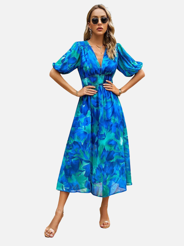 Sara | Midi-Jurk met Print en V-Hals