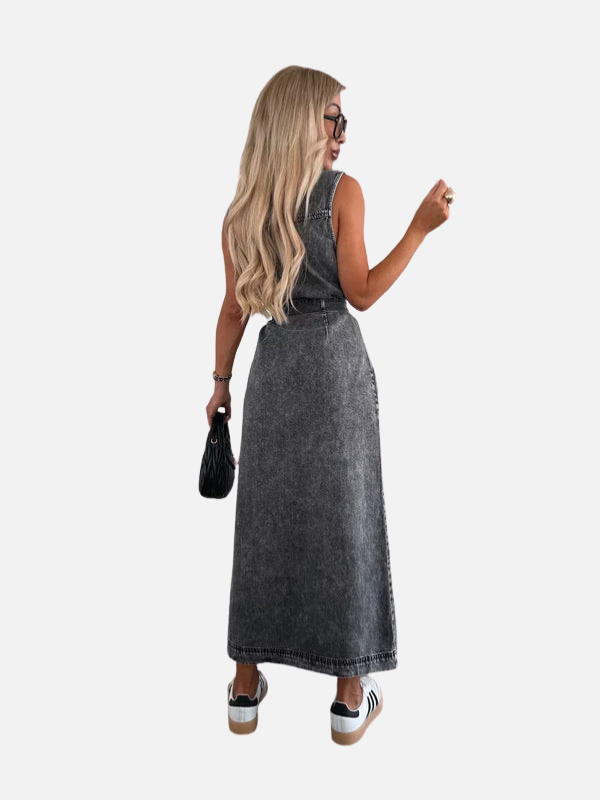 Sanne | Mouwloze Denim Jurk met Split