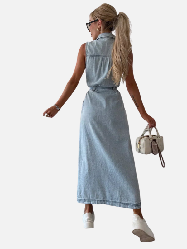 Sanne | Mouwloze Denim Jurk met Split