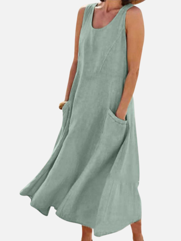 Sara | Mouwloze Maxi-Jurk met Zakken