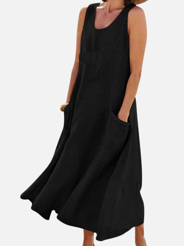 Sara | Mouwloze Maxi-Jurk met Zakken