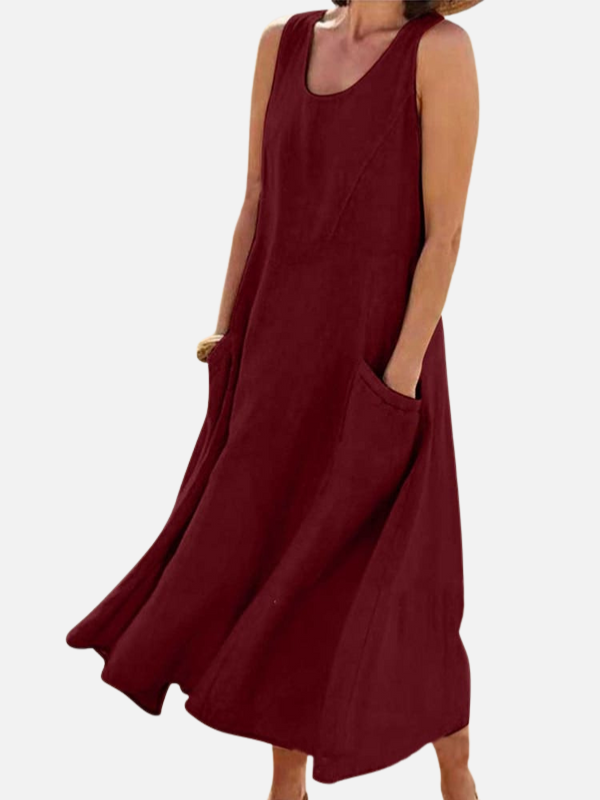 Sara | Mouwloze Maxi-Jurk met Zakken