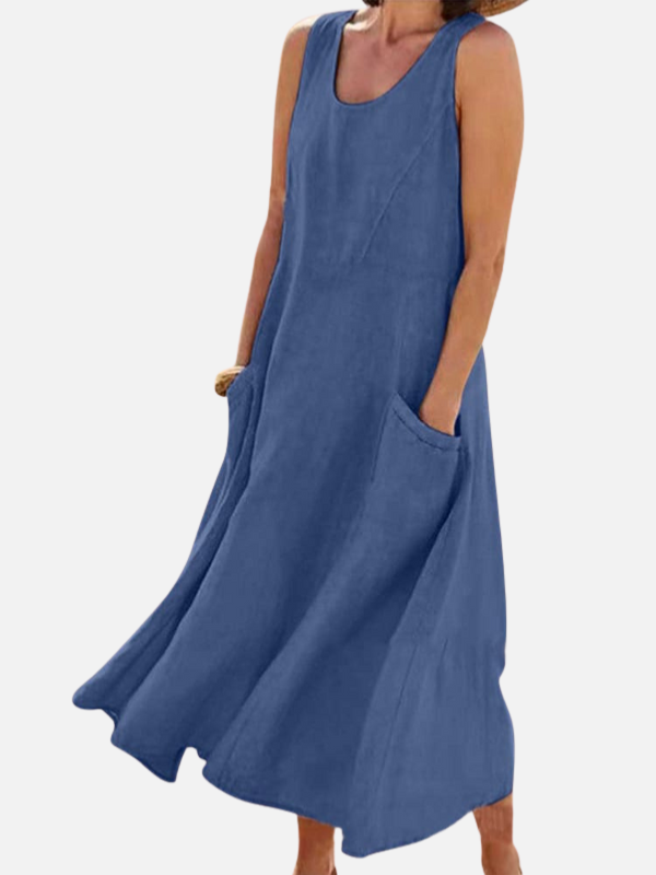 Sara | Mouwloze Maxi-Jurk met Zakken