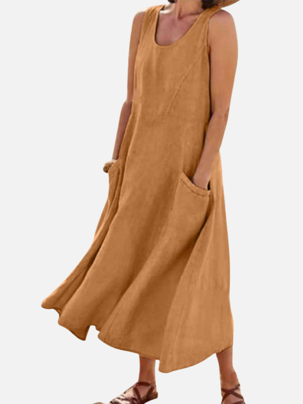 Sara | Mouwloze Maxi-Jurk met Zakken