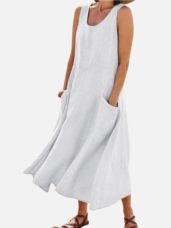 Sara | Mouwloze Maxi-Jurk met Zakken