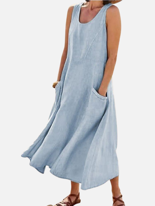 Sara | Mouwloze Maxi-Jurk met Zakken