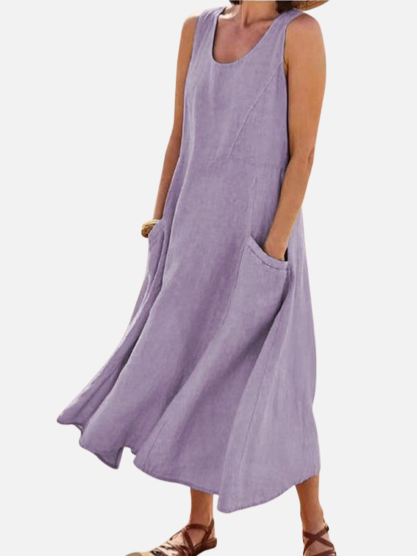 Sara | Mouwloze Maxi-Jurk met Zakken