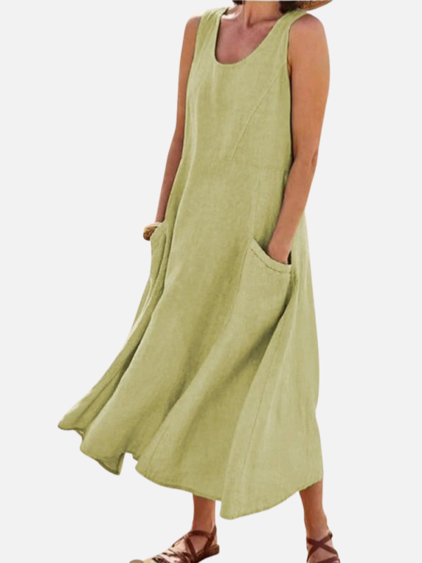 Sara | Mouwloze Maxi-Jurk met Zakken