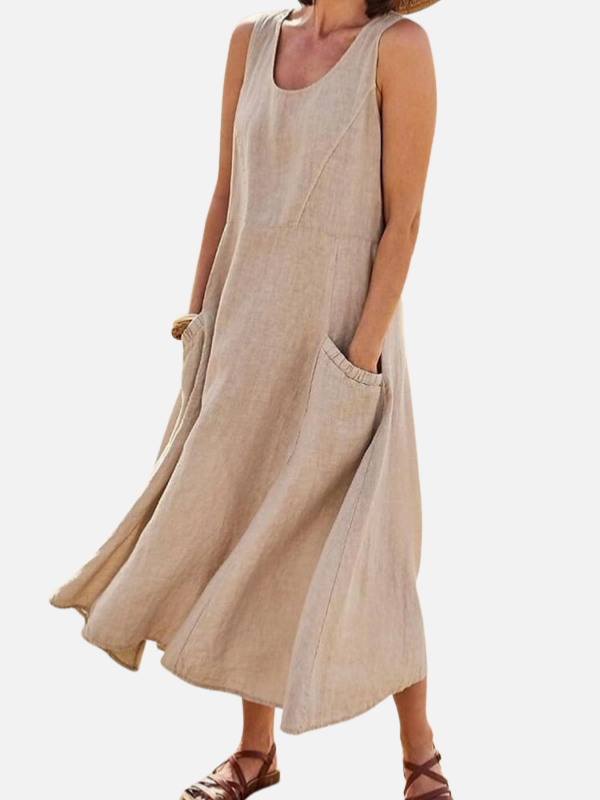 Sara | Mouwloze Maxi-Jurk met Zakken