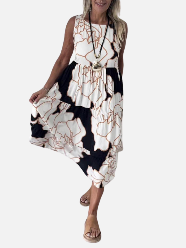 Marga | Mouwloze Midi-Jurk met Print