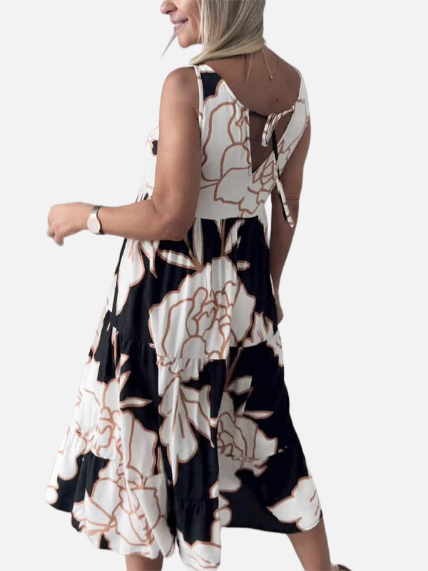 Marga | Mouwloze Midi-Jurk met Print