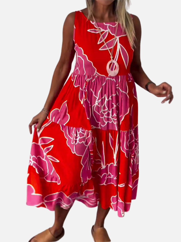 Marga | Mouwloze Midi-Jurk met Print