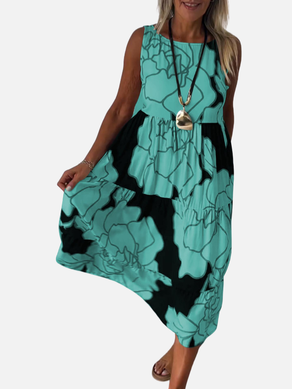 Marga | Mouwloze Midi-Jurk met Print