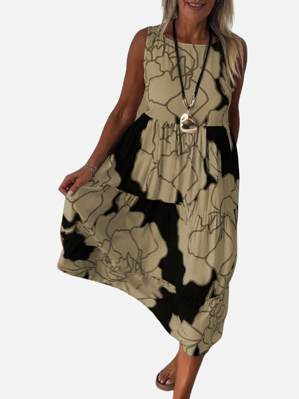 Marga | Mouwloze Midi-Jurk met Print