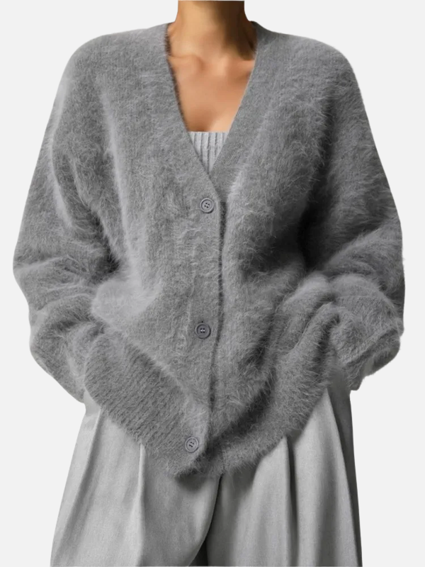 Nina | Pluizig Gebreid Vest met V-Hals