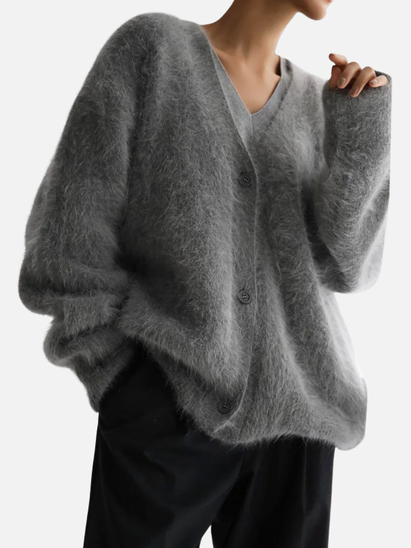 Nina | Pluizig Gebreid Vest met V-Hals