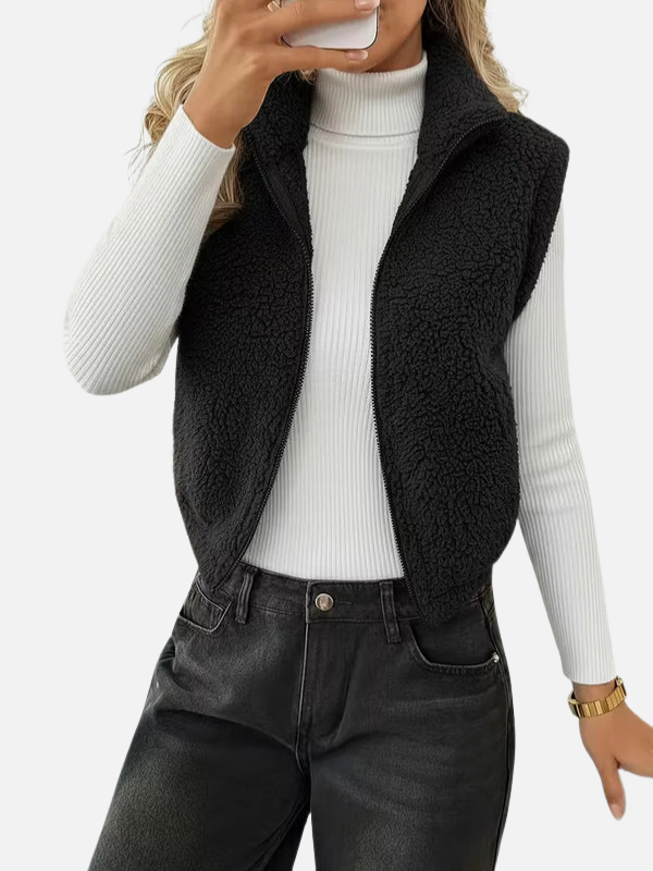 Nina | Teddy Bodywarmer met Rits en Kraag