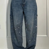 Dames Hoge Taille Rechte Jeans met Glitter