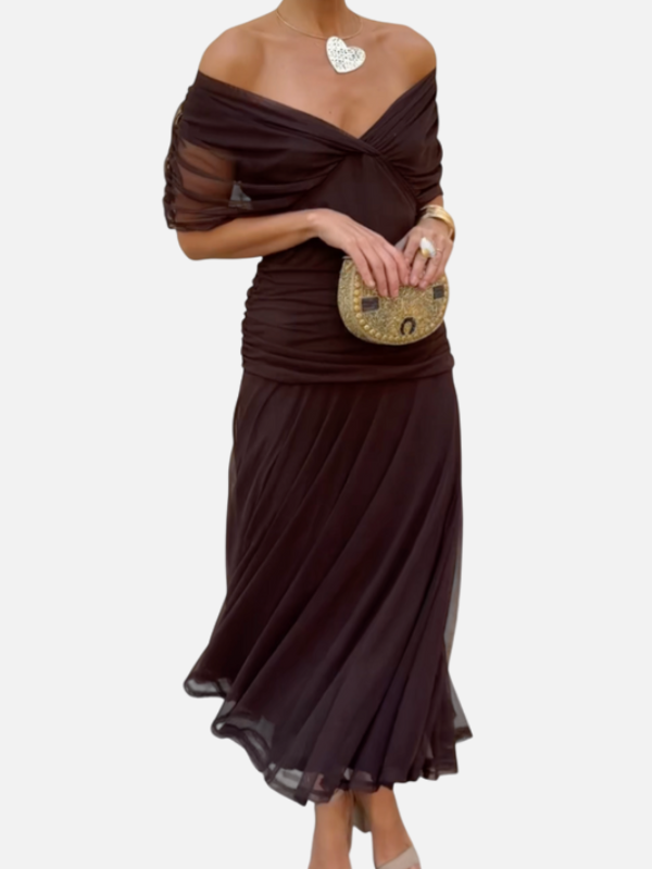 Sara | Off-Shoulder Jurk met Drapage