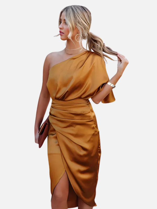 Fleur | One-Shoulder Satijnen Midi-Jurk