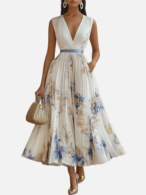 Sara | Plissé Maxi-Jurk met V-Hals