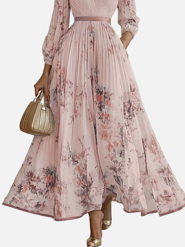 Sara | Plissé Maxi-Jurk met V-Hals