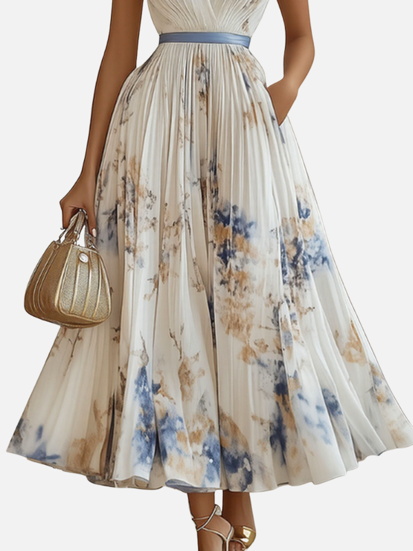 Sara | Plissé Maxi-Jurk met V-Hals