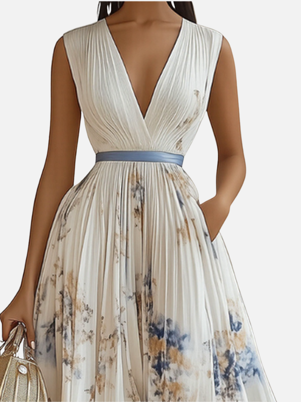 Sara | Plissé Maxi-Jurk met V-Hals