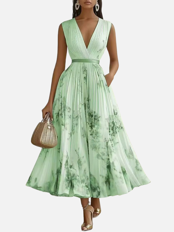 Sara | Plissé Maxi-Jurk met V-Hals