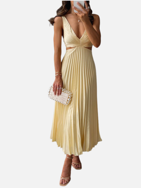 Fleur | Plissé Midi-Jurk met V-Hals