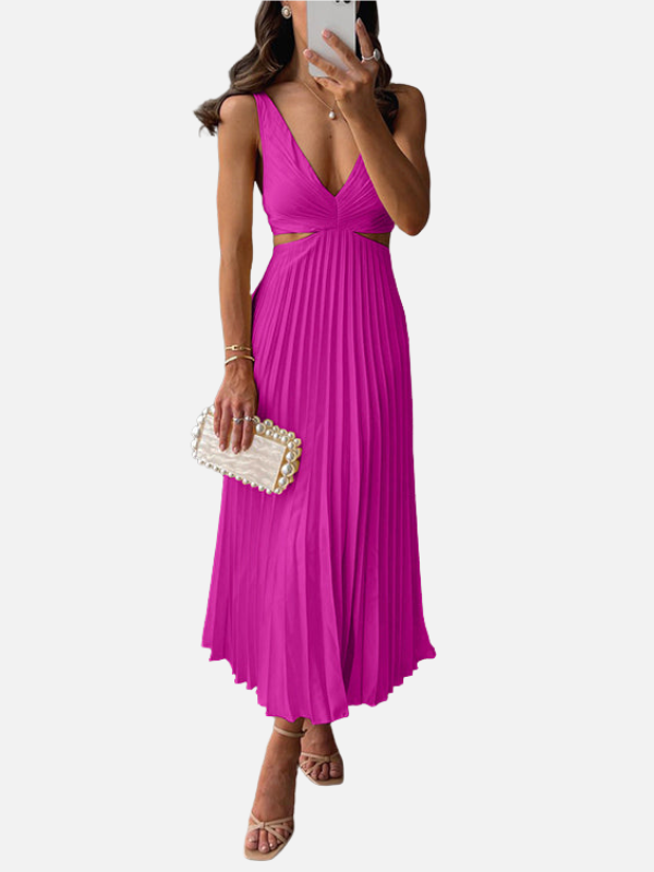 Fleur | Plissé Midi-Jurk met V-Hals