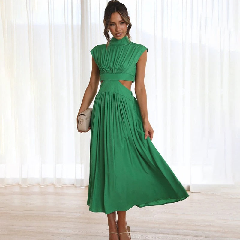 Mouwloze midi-jurk met taille uitsnijding voor dames