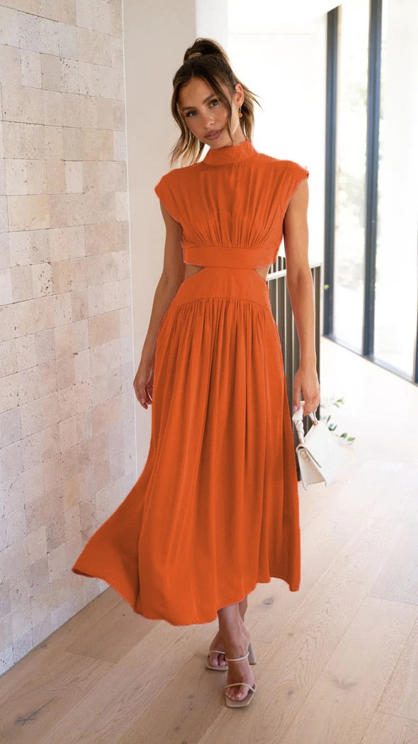 Mouwloze midi-jurk met taille uitsnijding voor dames