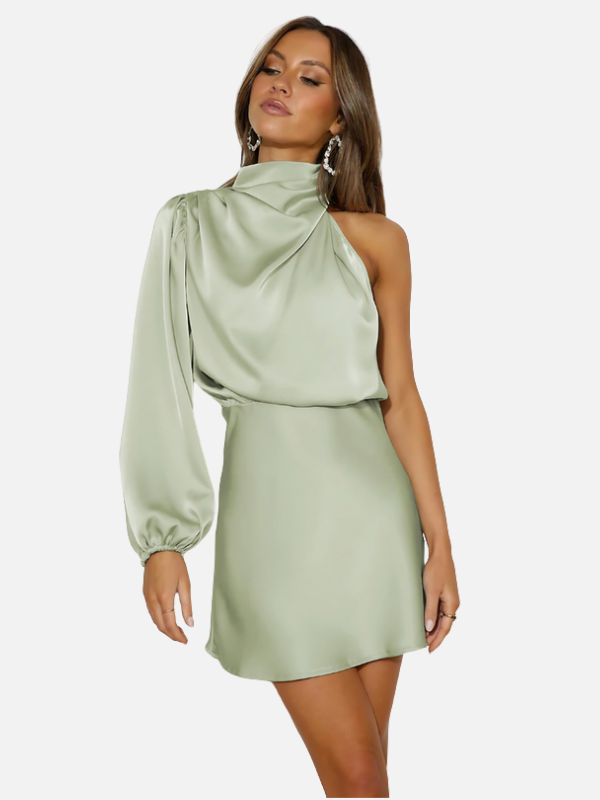Julia | Satijnen One-Shoulder Jurk met Mini-Lengte