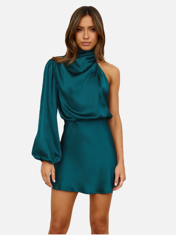 Julia | Satijnen One-Shoulder Jurk met Mini-Lengte