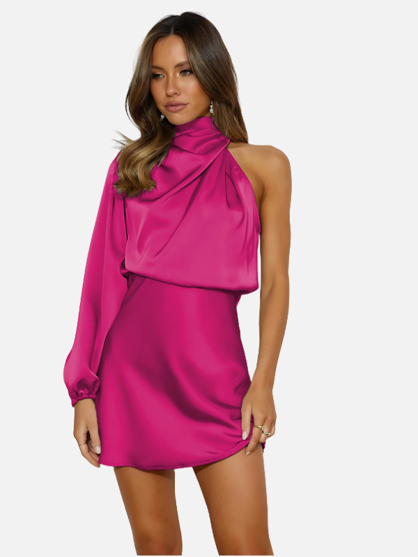 Julia | Satijnen One-Shoulder Jurk met Mini-Lengte