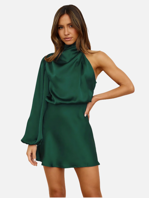 Julia | Satijnen One-Shoulder Jurk met Mini-Lengte