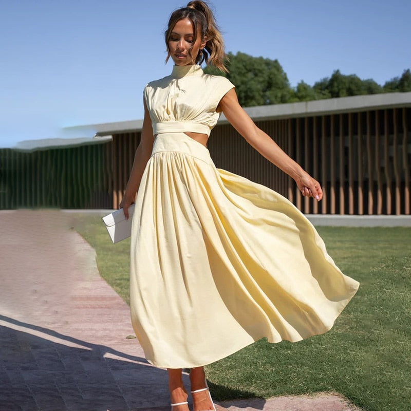 Mouwloze midi-jurk met taille uitsnijding voor dames