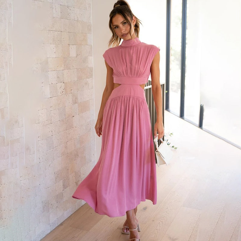 Mouwloze midi-jurk met taille uitsnijding voor dames